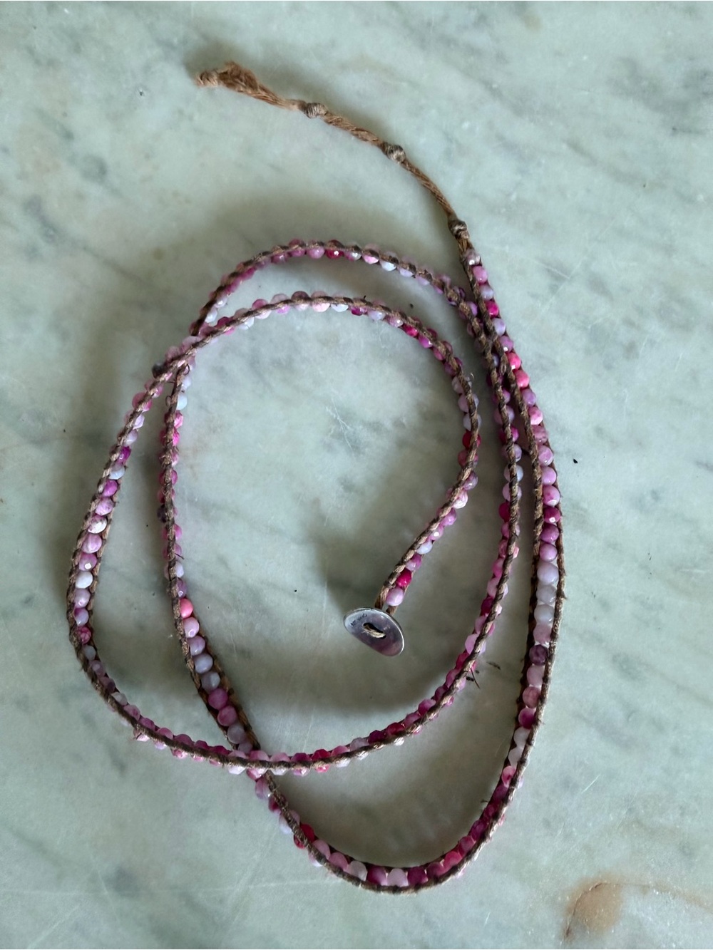 Chan Luu Pink Beaded Multi-Strand Wrap Bracelet with Sterling Silver Button - Picture 2 of 6